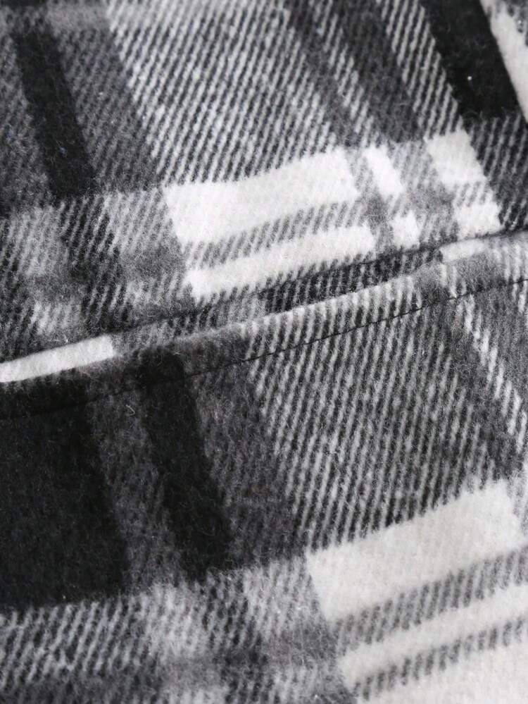 Loose Fit Men's Button Front Overcoat With Plaid Print