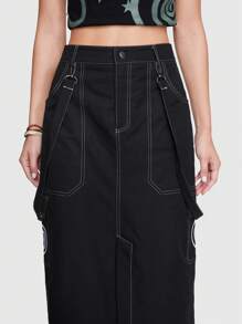 ROMWE Fairycore 頂針側翻蓋口袋工裝裙