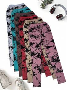 6入組紮染寬腰帶運動打底褲 - 彩色 - 查看 6