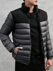 RueChic Men Two Tone Zip Up Down Coat - Grey - View 1