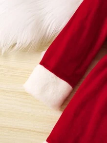 SHEIN Cô Gái Trẻ Viền tương phản Khóa Mặt trước Đầm Với mũ Đối với Giáng sinh - Đỏ - Xem 4