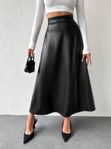 EURMUSE Váy Nữ, Váy PU, Aline - màu đen - Xem 4