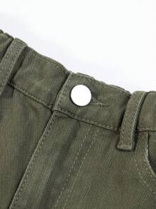 SHEIN Tween Boy Casual Campus Style Denim Jogger Pants With Waist Drawstring Summer Holiday - Army Green - View 3