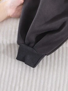 1pc Young Boys Simple Patchwork Thermal Lined Long Pants & Sports Pants, Autumn And Winter - Dark Grey - View 4