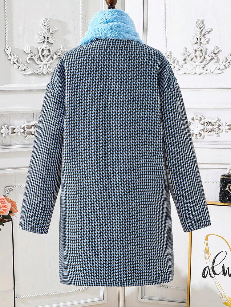 Tween Girl Houndstooth Print Overcoat & Scarf