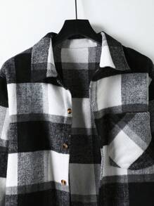Manfinity Homme Men Pocket Front Plaid Tweed Overcoat Without Hoodie - Black and White - View 6