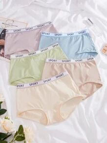5pcs Letter Tape Waist Boyshorts Sports - Multicolor - View 1