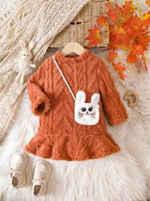 Đứa bé gái Cổ giả Xù Hoa Sen Đầm Có túi - màu nâu - Xem 1