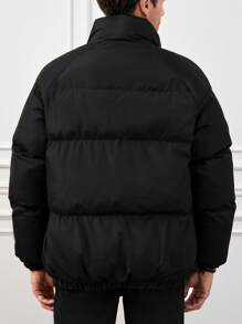RueChic Men Raglan Sleeve Zipper Puffer Coat - Black - View 2