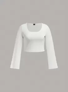 SHEIN EZwear Hơn Chất rắn Scoop Cổ Áo thun - trắng - Xem 1