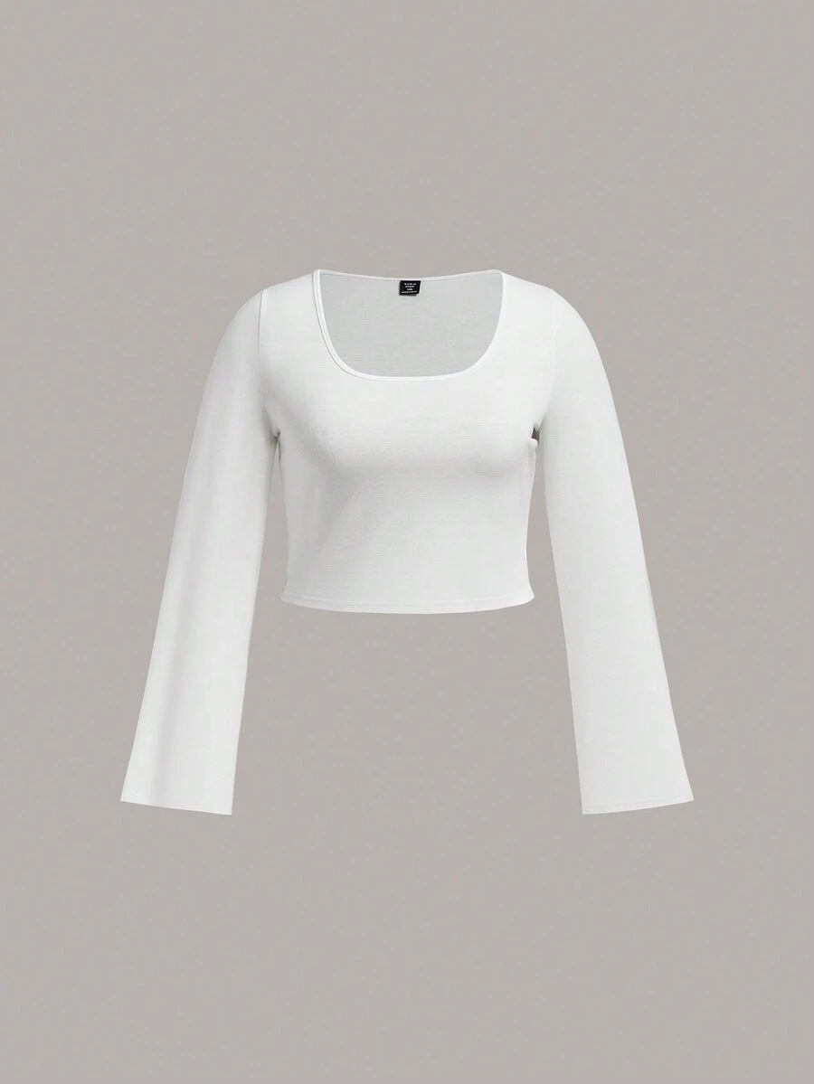 SHEIN EZwear Hơn Chất rắn Scoop Cổ Áo thun - trắng - Xem 1