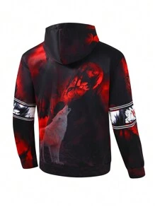 Men's Loose Fit Hooded Sweatshirt With Wolf & Letter Print - Multicolor - View 2