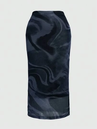 Sweetra Tie Dye Mesh Skirt Maxi Women Outfit