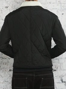 Manfinity VCAY Loose Fit Men's Borg Collar Zip-Up Quilted Coat, For Fall Winter - Black - View 2
