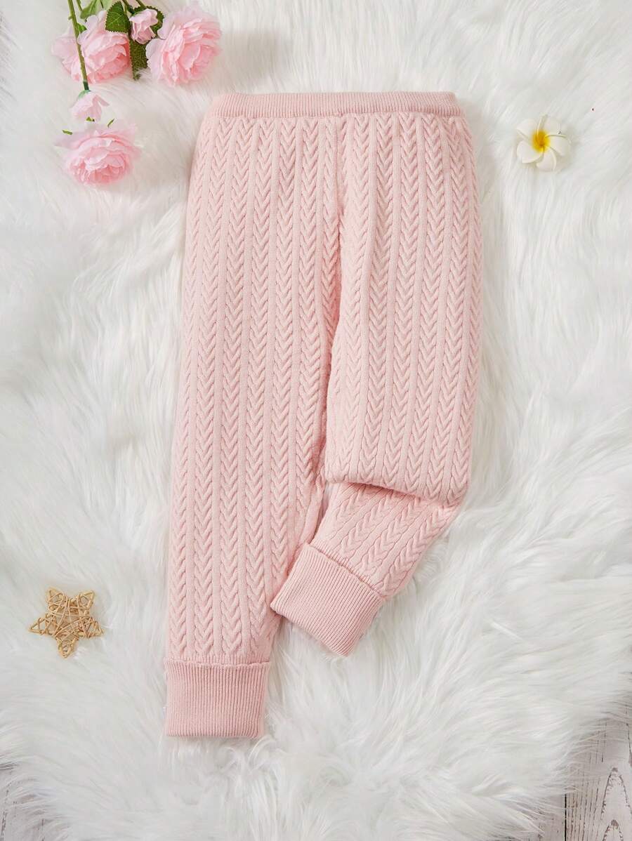 SHEIN Young Girl Solid Cable Knit Sweater Pants