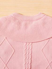 SHEIN Young Girl Statement Collar Pearls Beaded Cable Knit Sweater - Dusty Pink - View 5