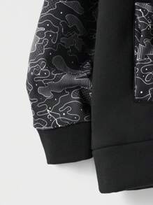 RueChic Men's Letter Printed Zip Up Jacket Without Hoodie - Black and White - View 3