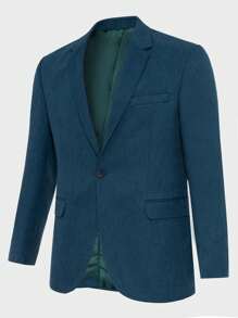 SHEIN Cottnline Men Lapel Collar Single Button Blazer - Dark Green - View 3