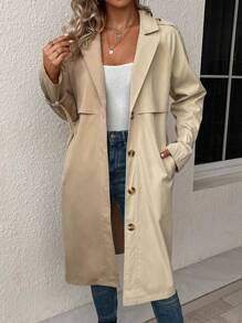 Chiquease Two Tone Single Breasted Trench Coat Fall Cloth For Women - Apricot - View 5