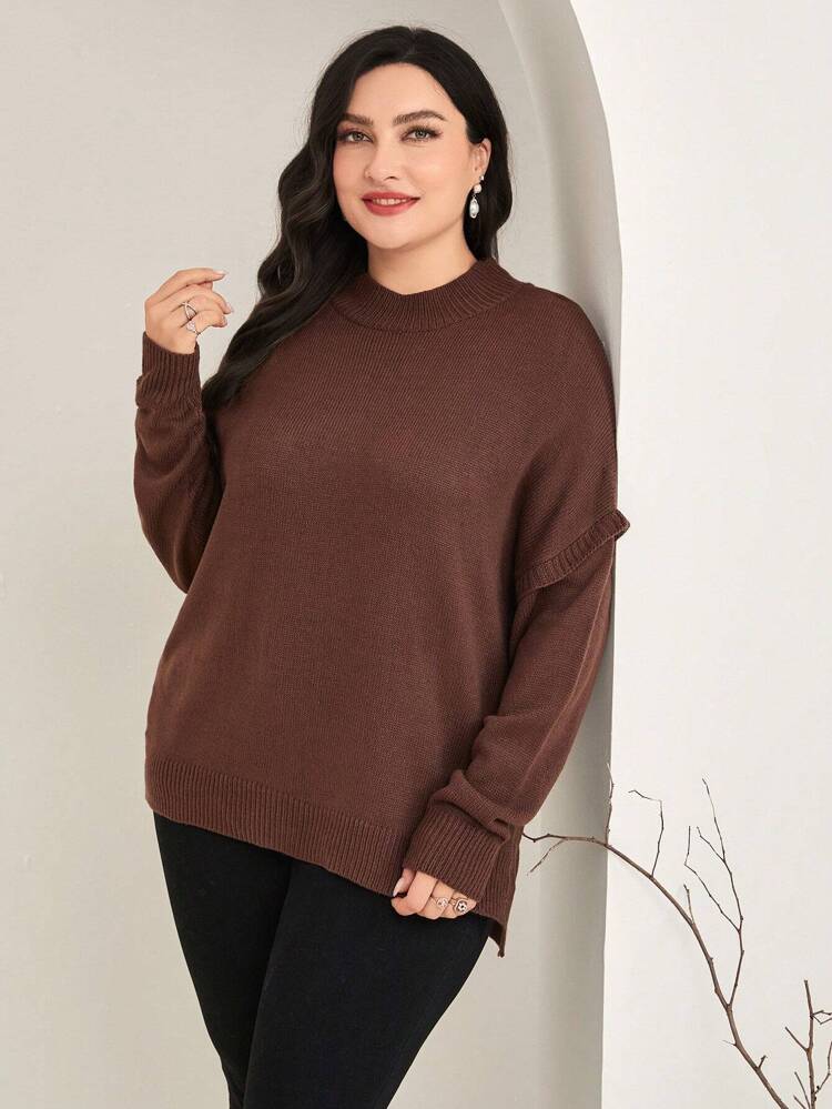 Plus Drop Shoulder Split Hem Sweater Knit Pullover Fall Winter Sweater