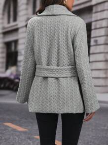 SHEIN LUNE Belted Quilted Coat Fall Cloth For Women - Light Grey - View 2