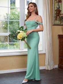 Sukienka dla druhny o jednolitym kroju o kroju syreny - Oliwkowy zielony - Zobacz 5