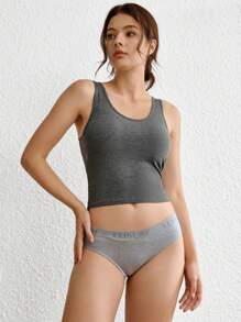 Ocili Chất rắn Thon gọn Áo ba lỗ - Màu xám đen - Xem 6