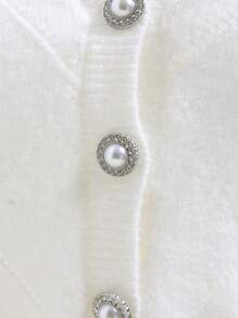 Enchnt 3d Rose Button Front Crop Cardigan - White - View 8