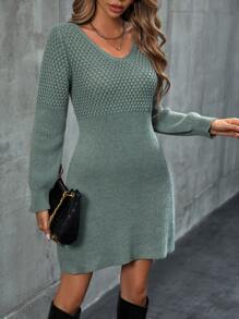 SHEIN Frenchy Chất rắn Cổ v Đầm Áo len - Màu xanh Ô liu - Xem 1