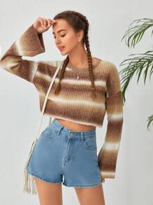 Soleia Ombre Drop Shoulder Crop Sweater - Multicolor - View 1