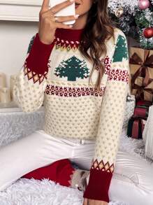 SHEIN Frenchy 圣诞图案插肩袖毛衣、秋冬长袖上衣 - 彩色 - 查看 3