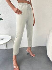 EURMUSE Pantalones de cintura con cordón con bolsillo oblicuo crop - Blanco - Ver 4