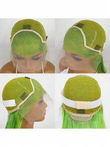 萬聖節黑暗輝光粘液螢光綠直筒人類頭髮13x4透明蕾絲正面假髮 - SGreen - 查看 7