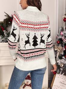 SHEIN Frenchy Christmas Elk & Geo Pattern Turtleneck Raglan Sleeve Sweater Winter Casual - Multicolor - View 2