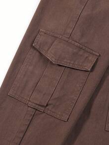 男童純色貨物口袋牛仔褲 - 咖啡棕 - 查看 6