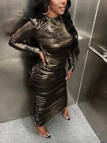 Slaydiva Mock Neck Ruched Side Dress