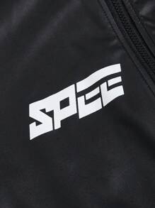 SHEIN ICON Plus Letter Graphic Zip Up Jacket - Black - View 4