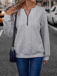 EMERY ROSE Một nửa khóa kéo Thả vai Áo nỉ - Màu Xám nhạt - Xem 4