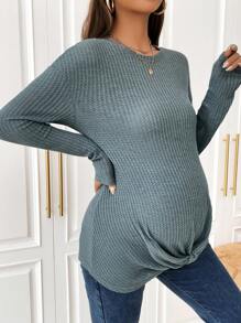 SHEIN Maternity Twist Hem Drop Shoulder Tee - Green - View 5