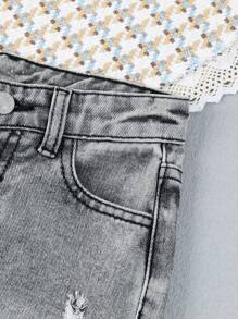 Young Boy Ripped Frayed Bleach Wash Carrot Jeans - Grey - View 4