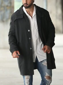 Manfinity Homme Men Plus Snap Button Up Trench Coat - Black - View 1