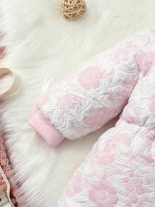 Baby Girl Floral Jacquard Hooded Padded Coat - Pink - View 4