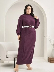 Mulvari Vestido de suéter con cuello de tortuga y hombros caídos en color rojo borgoña talla grande