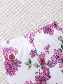 女嬰印花荷葉邊前蝴蝶結花邊下擺上衣和褲子 - 紫色 - 查看 3