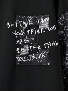 RueChic Men's Letter Printed Zip Up Jacket Without Hoodie - Black and White - View 6