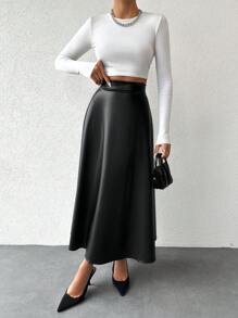 EURMUSE Váy Nữ, Váy PU, Aline - màu đen - Xem 5