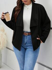 SHEIN Frenchy Hơn Cổ áo thác nước Mở Mặt trước Áo khoác - màu đen - Xem 6