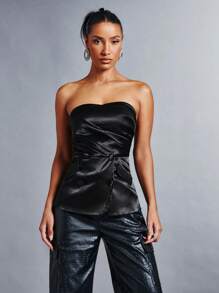 SHEIN BAE Top tubo monocolore con bottone frontale - nero - Visualizzare 4