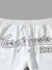 Manfinity 寬鬆男士字母圖案抽繩腰慢跑運動褲 - 白色 - 查看 7