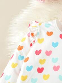 Baby Girl 3pcs Solid & Heart Print Ruffle Trim Tee Chic Outfits For Autumn/Winter - Beige - View 3